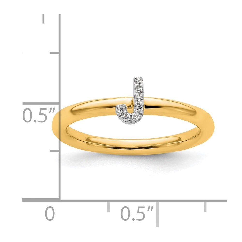 14K Yellow Gold Stackable Diamond Initial J Ring