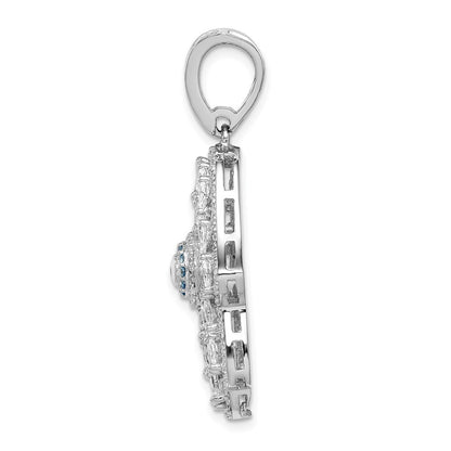 Sterling Silver Rhodium-plated White & Blue Cubic Zirconia Hamsa Eye Pendant