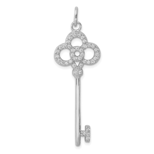 Sterling Silver Rhodium-plated Cubic Zirconia Key Pendant
