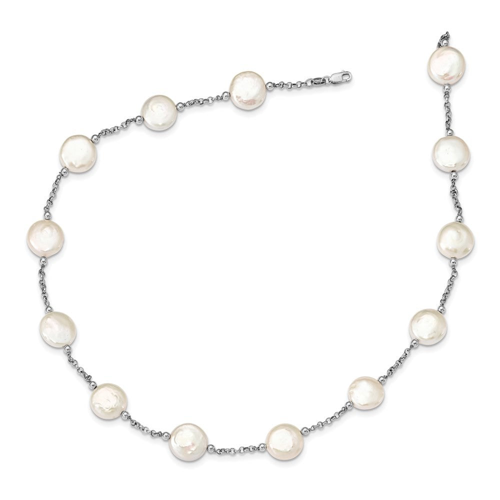 Sterling Silver 12-13mm White Coin Cultured Pearl 13-station 18" Necklace
