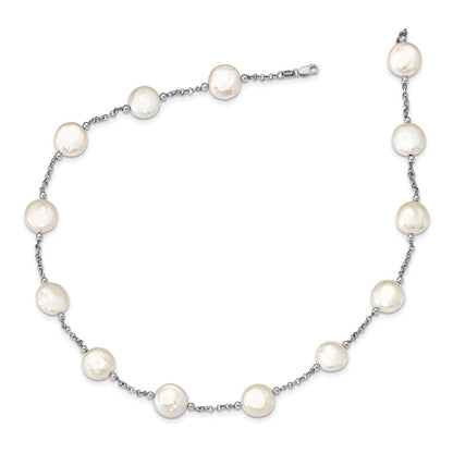 Sterling Silver 12-13mm White Coin Cultured Pearl 13-station 18" Necklace