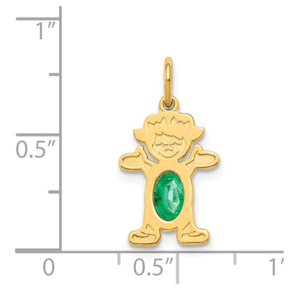 14k Yellow Gold Girl 6x4 Oval Genuine Emerald-May Pendant for Women