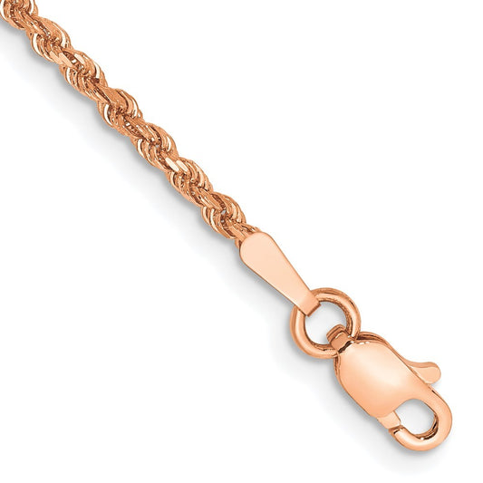 14K Rose Gold 7 inch 1.75mm Diamond-cut Rope Chain Bracelet