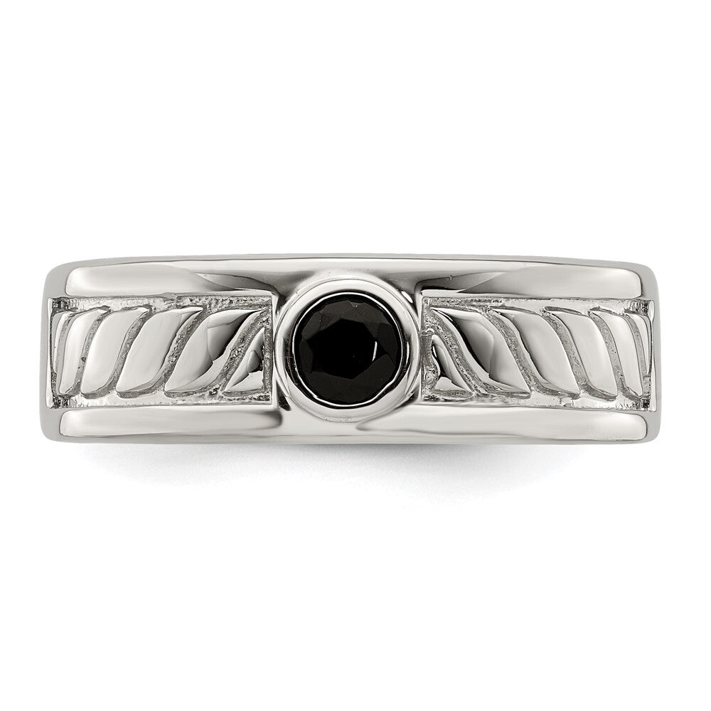 Sterling Silver Rhodium-plated Men's Onyx Ring Size 9