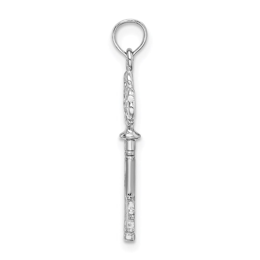 14K White Gold 3-D Key Hearts Charm