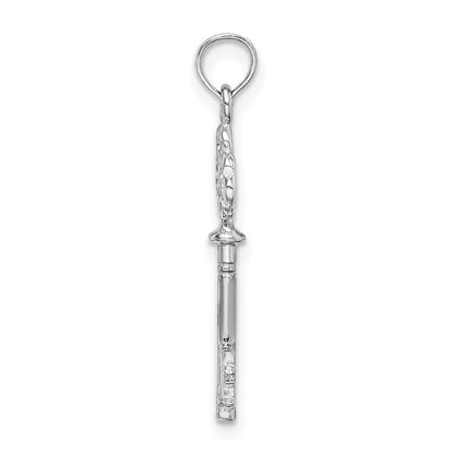 14K White Gold 3-D Key Hearts Charm