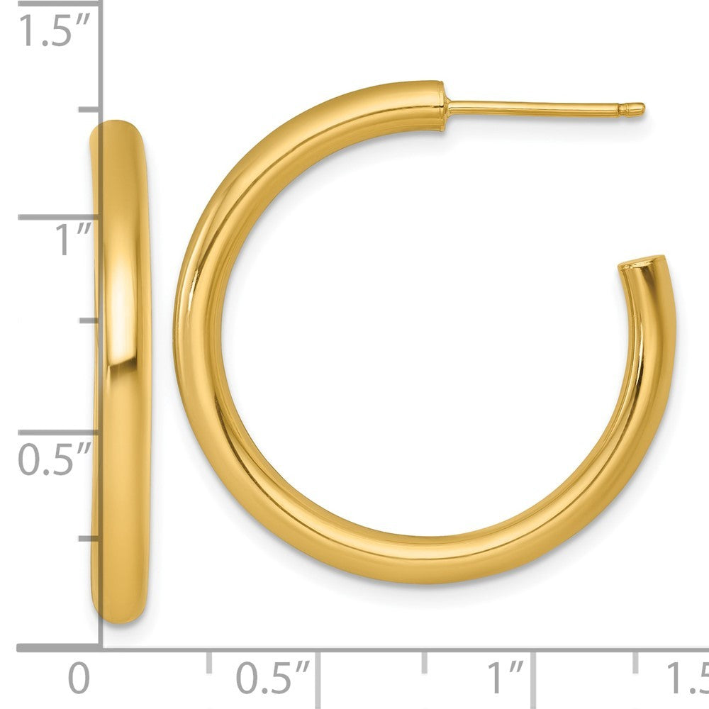 14k Yellow Gold Polished 3.0 x 30mm Tube C-Hoop Earrings