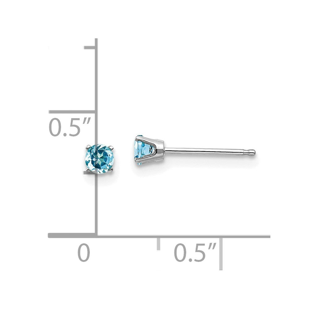 14k White Gold 3mm Blue Topaz Stud Earrings Gift for Women