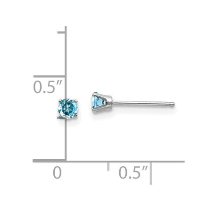 14k White Gold 3mm Blue Topaz Stud Earrings Gift for Women