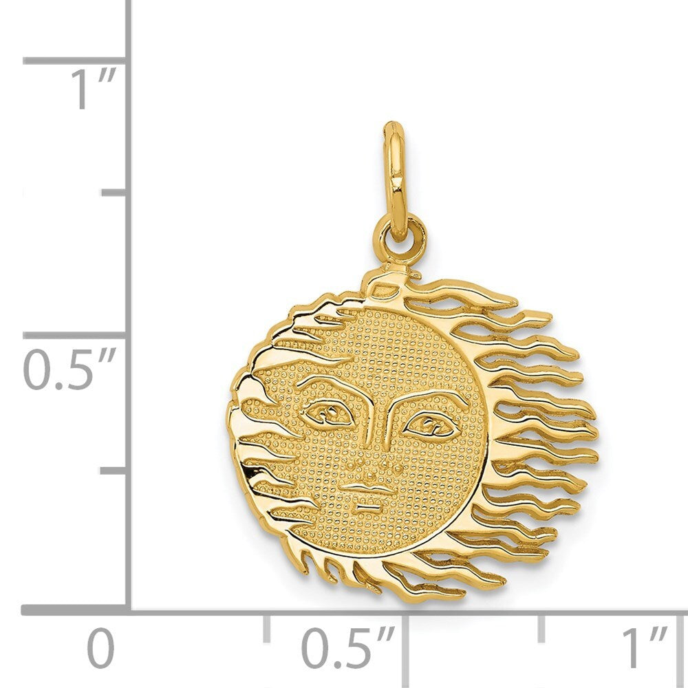 14k Yellow Gold Flaming Sun Charm Pendant for Women