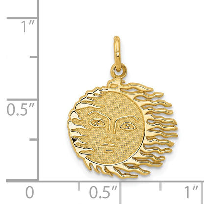 14k Yellow Gold Flaming Sun Charm Pendant for Women