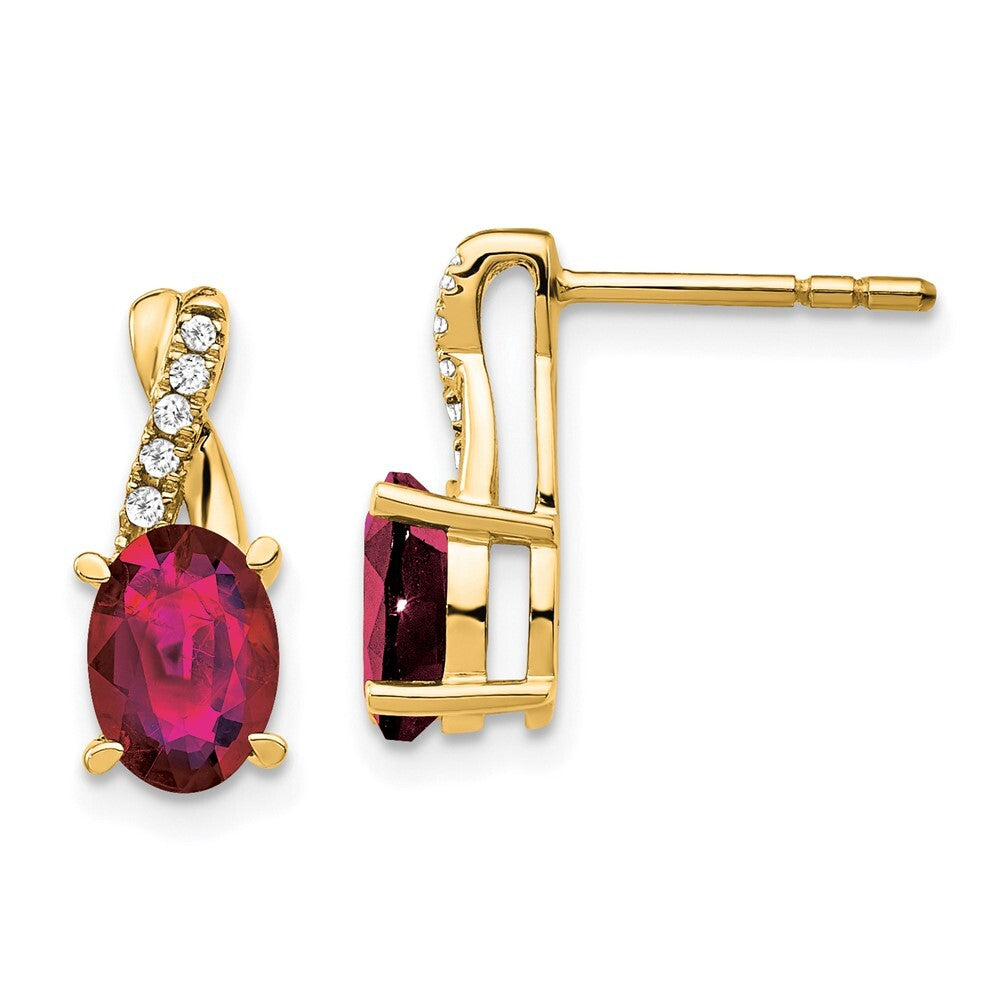 14k Yellow Gold Created Ruby and Diamond Stud Earrings Gift for Women