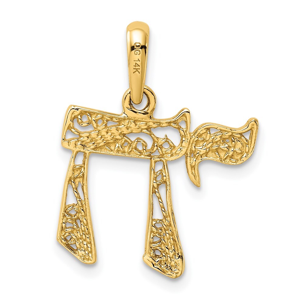 14k Yellow Gold Filigree Chai Pendant for Women