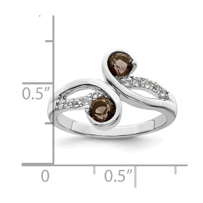 SS Rhod-plated .6t.w. Smoky Quartz & White Topaz Swirl Ring Size 7