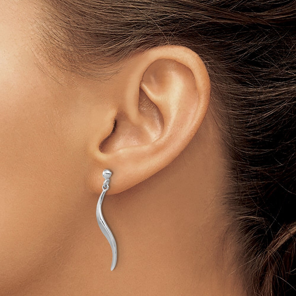 Sterling Silver RH-plated Brushed Dangle Post Earrings