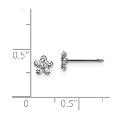14k White Gold Clear Crystal Flower Stud Earrings Gift for Women