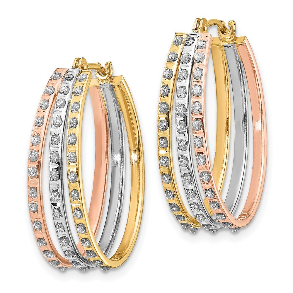 14k Tri-Color Gold Diamond Fascination Three Oval Hoop Earrings
