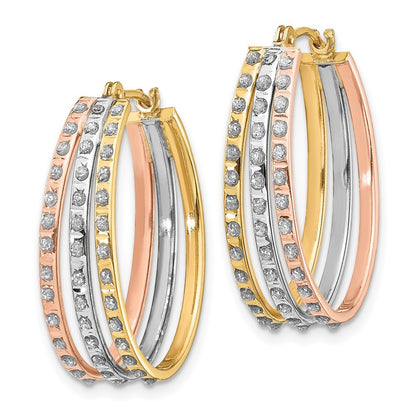 14k Tri-Color Gold Diamond Fascination Three Oval Hoop Earrings