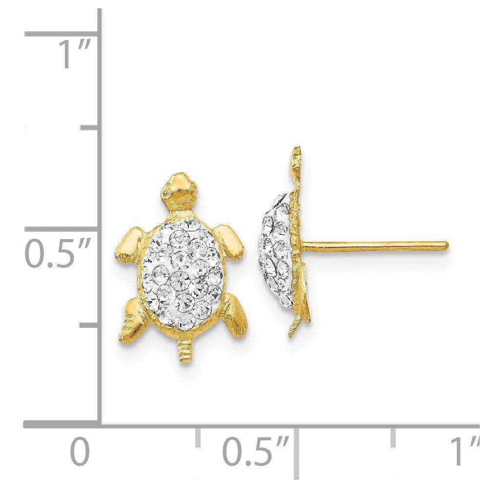 14k Yellow Gold Crystal White Turtle Stud Earrings