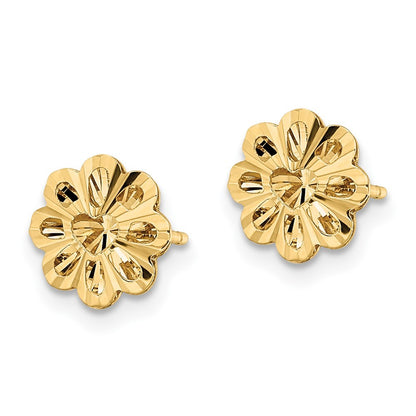 14k Yellow Gold Polished Diamond-cut Snowflake Earrings