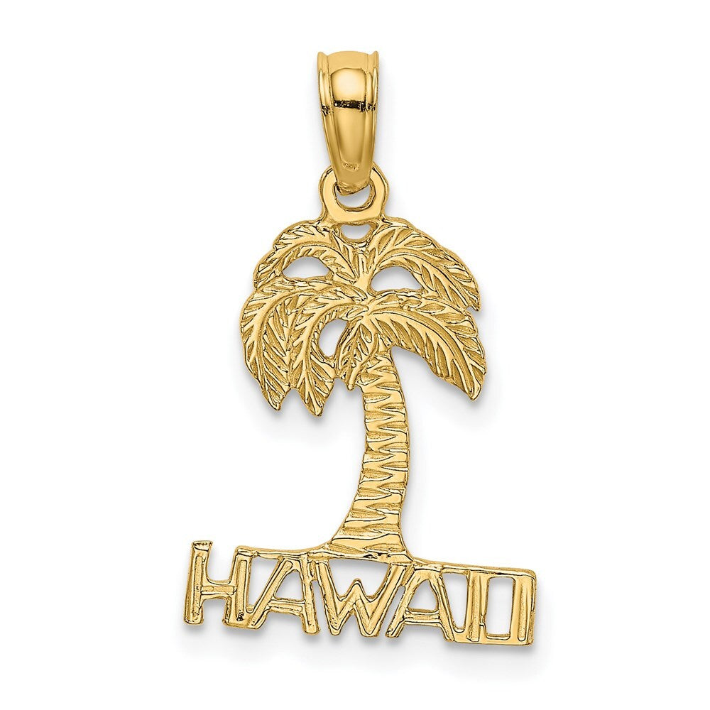 14k Yellow Gold HAWAII Palm Tree Charm Pendant for Women