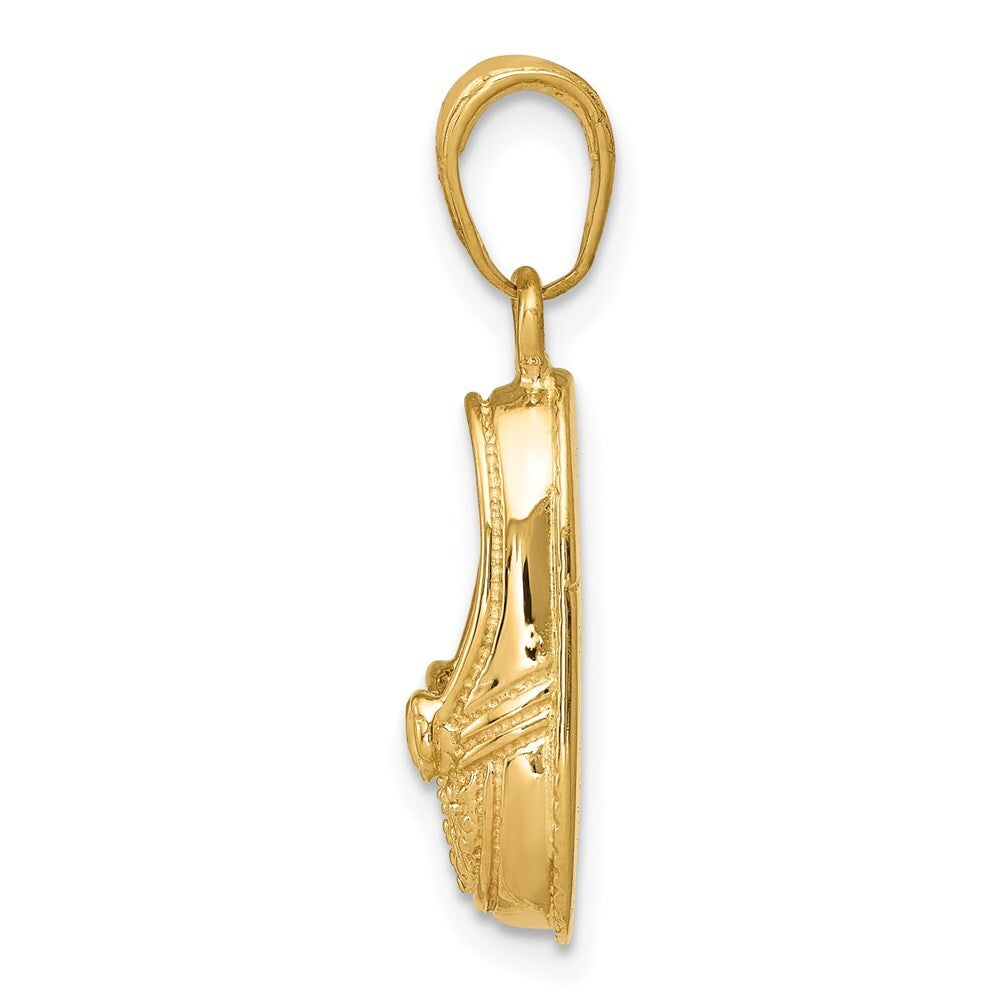 14k Yellow Gold 3-D Baby Shoe with Bow Pendant for Women