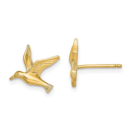 14k Yellow Gold Polished Seagull Stud Earrings Gift for Women