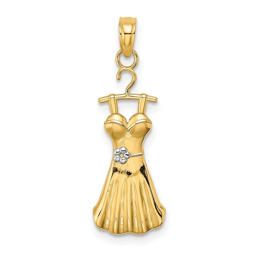 14k Yellow Gold Rhodium Dress  Flower Charm Pendant for Women