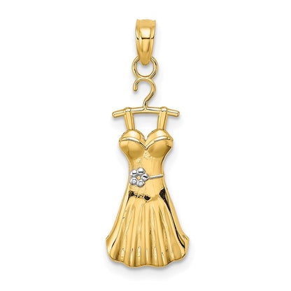 14k Yellow Gold Rhodium Dress  Flower Charm Pendant for Women
