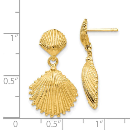 14k Yellow Gold Scallop Shell Dangle Earrings