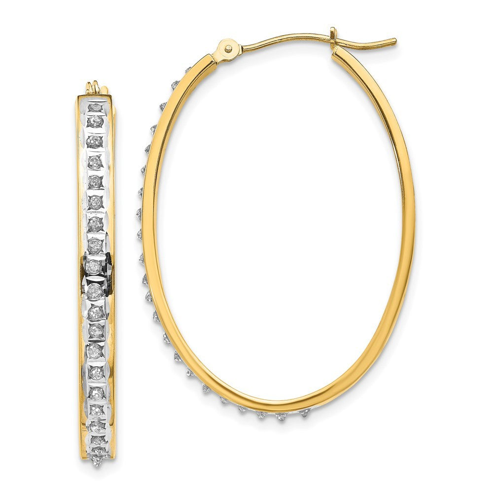 14k Yellow Gold Diamond Fascination Oval Hinged Hoop Earrings