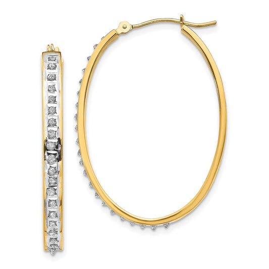 14k Yellow Gold Diamond Fascination Oval Hinged Hoop Earrings