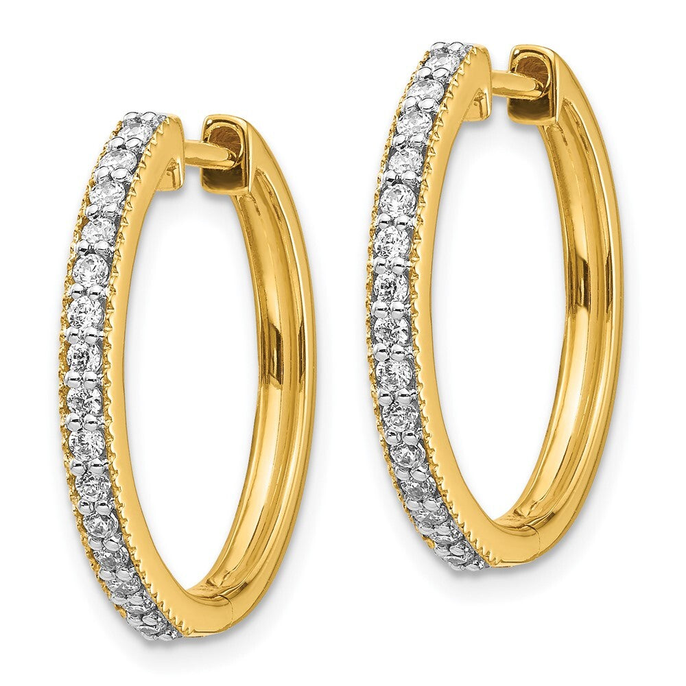14k Yellow Gold Diamond Milgrain Hinged Hoop Earrings
