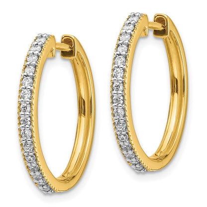 14k Yellow Gold Diamond Milgrain Hinged Hoop Earrings