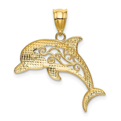 14k Yellow Gold Filigree Dolphin Pendant for Women