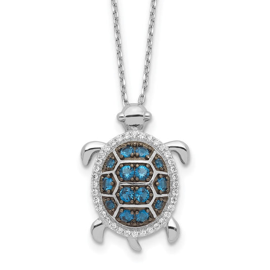 Sterling Silver and Black Rhodium CZ Turtle 16" with a 2" extention Necklace