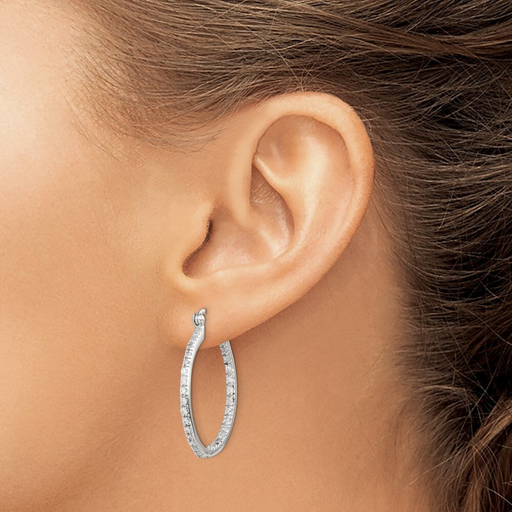 Sterling Silver Rhodium-plated Cubic Zirconia IN/OUT Hoop Earrings