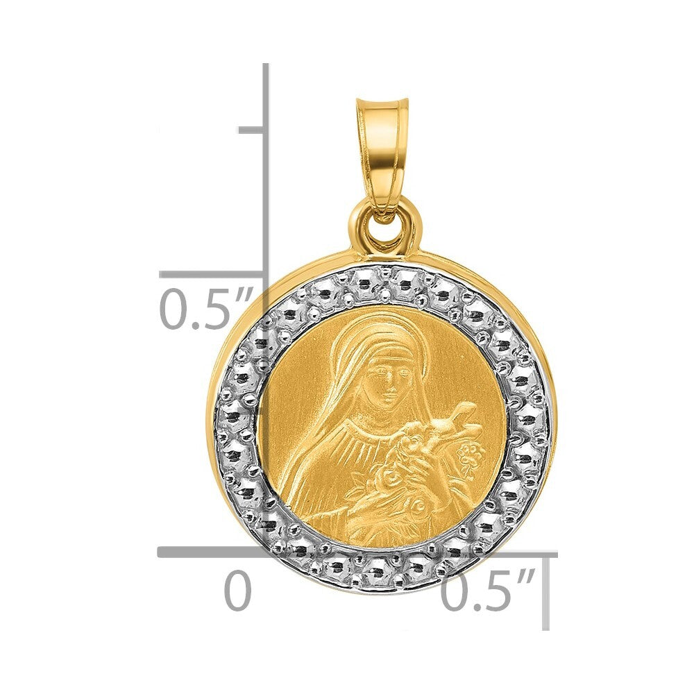 14k Yellow Gold with Rhodium Hollow St. Theresa Pendant for Women