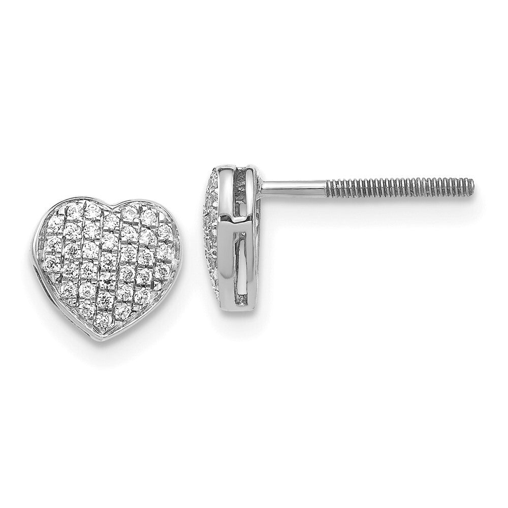 14k White Gold Diamond Heart Screw Back Stud Earrings