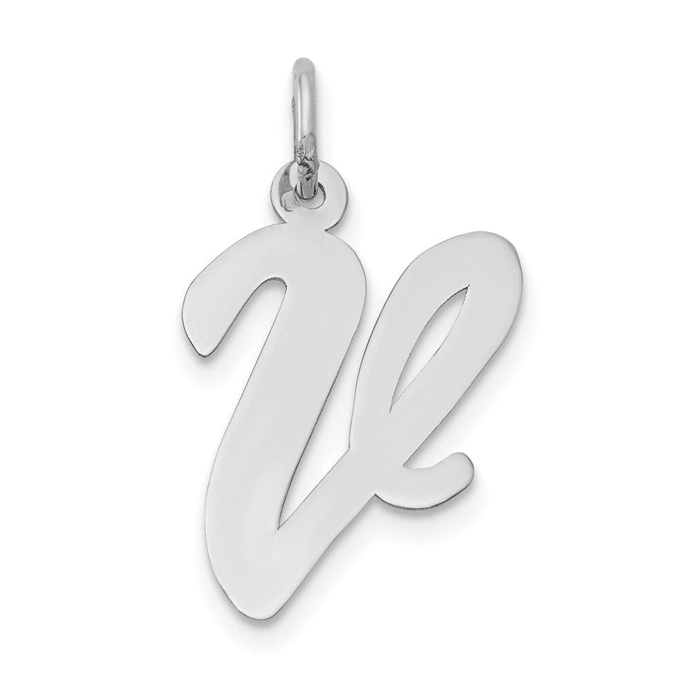 14k White Gold Large Script Letter V Initial Charm Pendant for Women