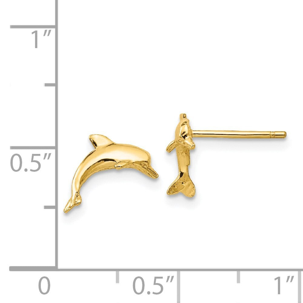 14k Yellow Gold Dolphin Stud Earrings Gift for Women