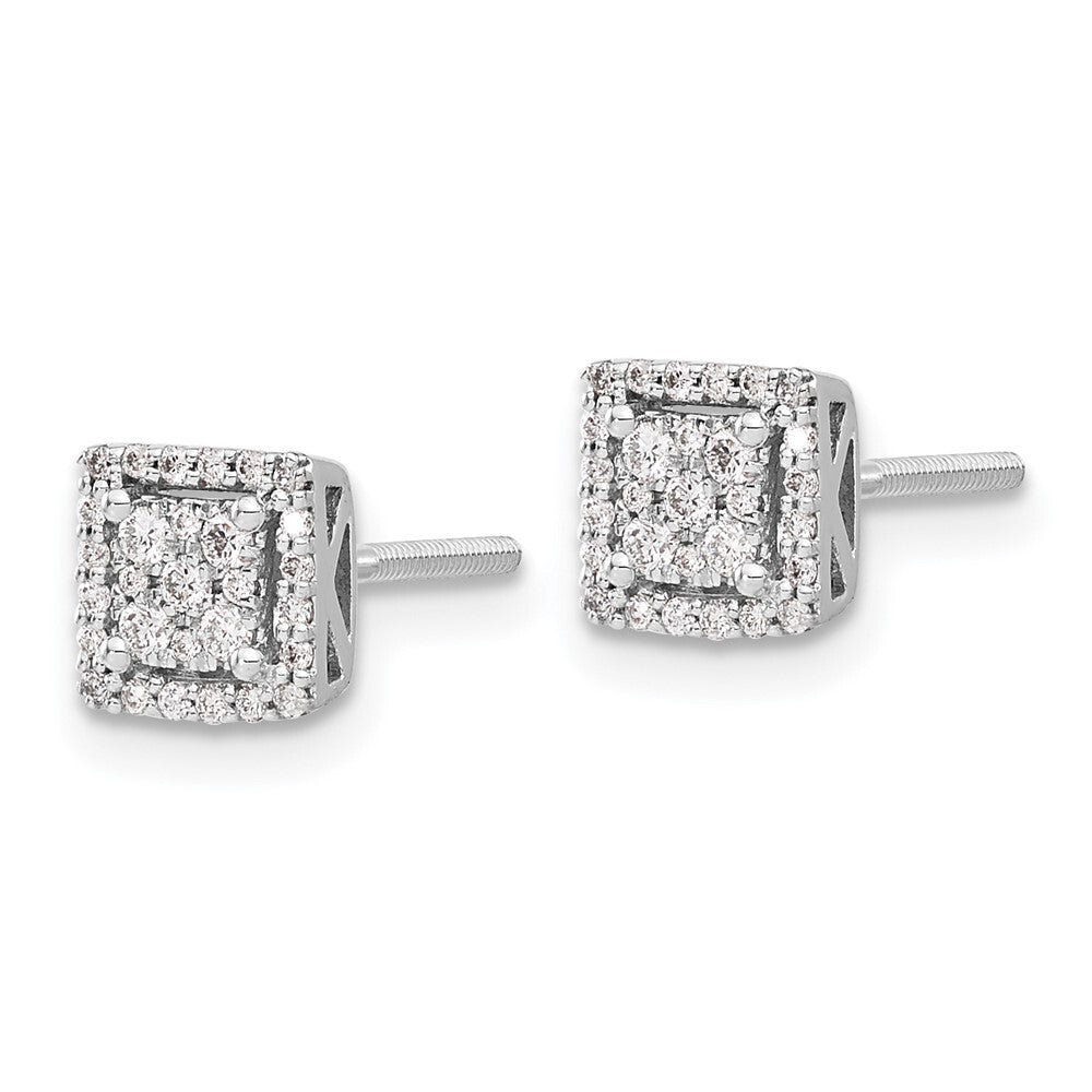 14k White Gold Diamond Square Screw Back Stud Earrings