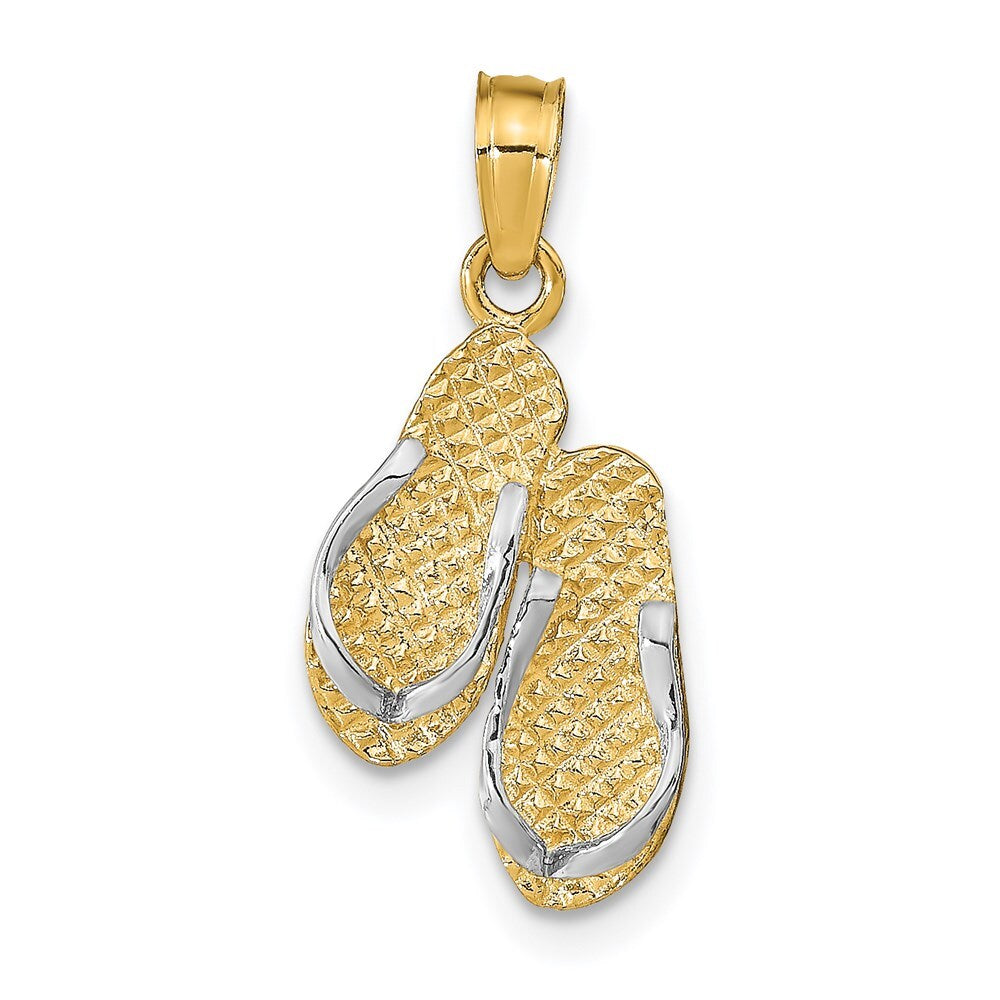 14k Yellow Gold Rhodium 3D HAWAII Double Flip-Flop Pendant for Women