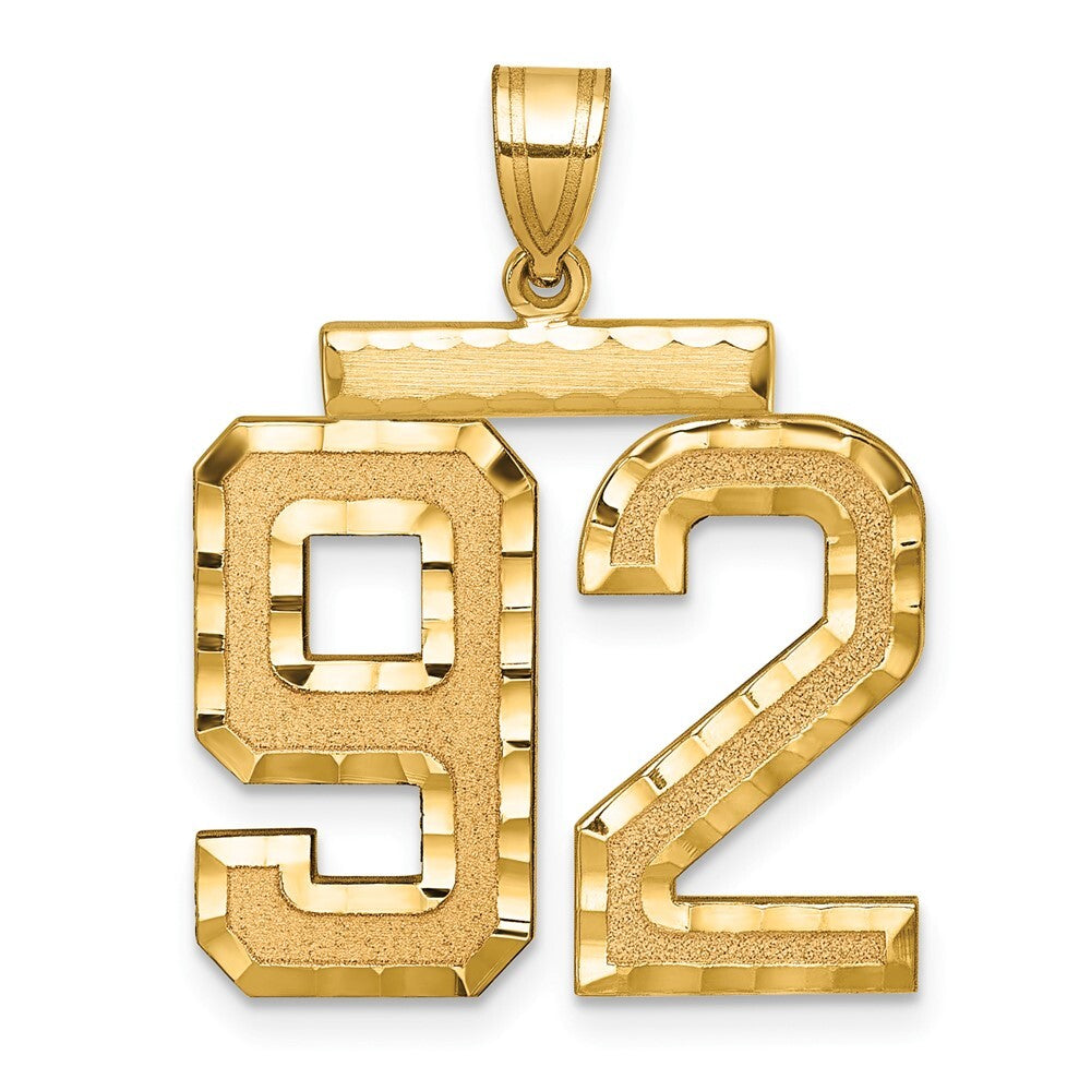 14k Yellow Gold Large Brushed Diamond-cut Number 92 Charm Pendant for Women