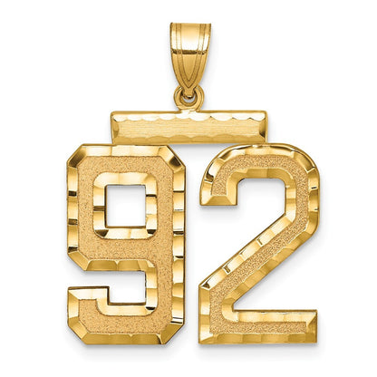14k Yellow Gold Large Brushed Diamond-cut Number 92 Charm Pendant for Women