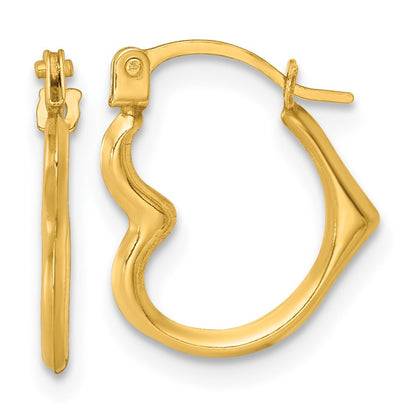 14k Yellow Gold Polished Heart Shape Hoop Earrings Gift for Women