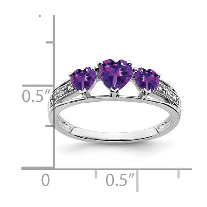 14k White Gold Amethyst and Diamond Heart Ring Size 7