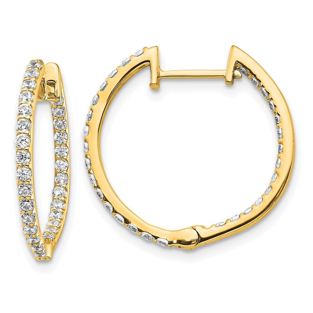 14k Yellow Gold Diamond In/Out Hinged Hoop Earrings