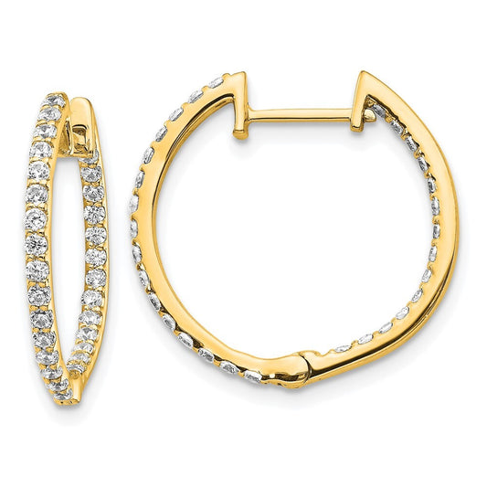 14k Yellow Gold Diamond In/Out Hinged Hoop Earrings