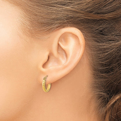 14k Yellow Gold Polished and Diamond-Cut Textured Hoop Earrings Gift for Women